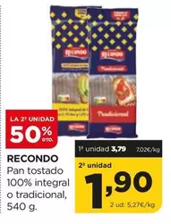 Recondo - Pan Tostado 100% Integral O Tradicional