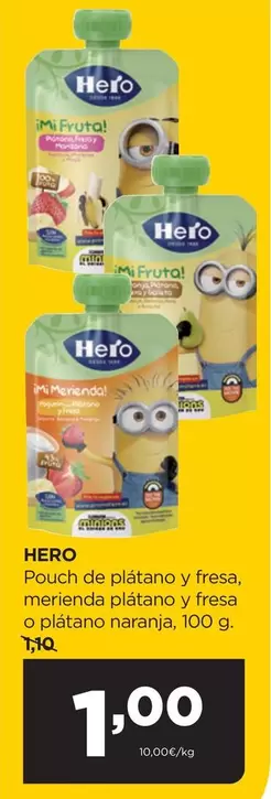 Hero - Pouch De Platano Y Fresa, Merenda Platano Y Fresa O Platano Naranja