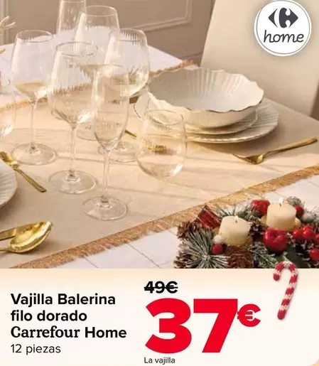 Carrefour Home - Vajilla Balerina Filo Dorado
