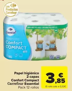 carrefour - Papel higiénico 2 capas confort compact essential