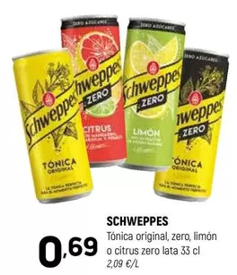 Schweppes - Tonica Original, Zero, Limón O Citrus Zero Lata