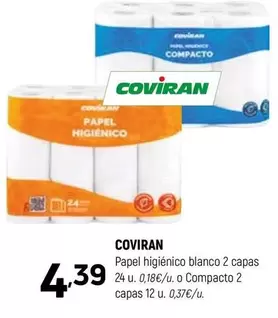 coviran - Papel Higiénico Blanco 2 Capas 24 U. O Compacto 2 Capas 12 U.