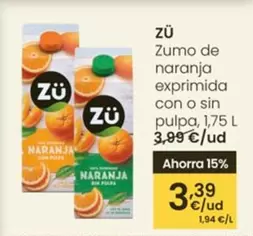 Zü - Zumo De Naranja Exprimida Con O Sin Pulpa