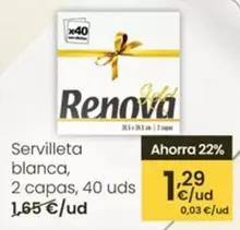 Renova - Servilleta Blanca, 2 Capas, 40 Uds