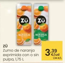 Zu - Zumo De Naranja Exprimida Con O Sin Pulpa