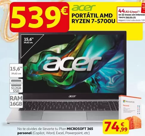 Acer - Portátil Amd Ryzen 7-5700u