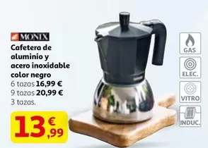 Monix - Cafetera De Aluminio Y Acero Inoxidable Color Negro