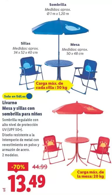 Livarno - Mesa Y Sillas Con Sombrilla Para Niños