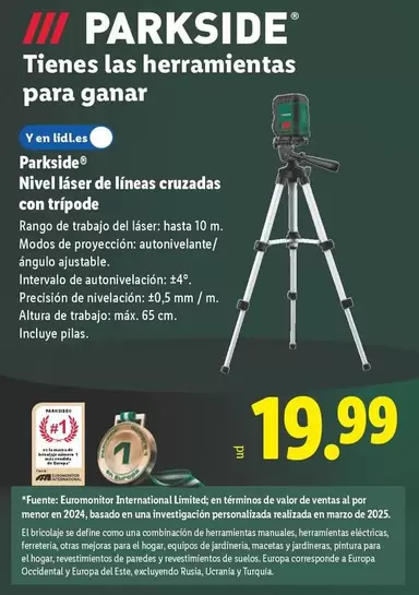 Parkside - Nivel Láser De Líneas Cruzadas Con Trípode