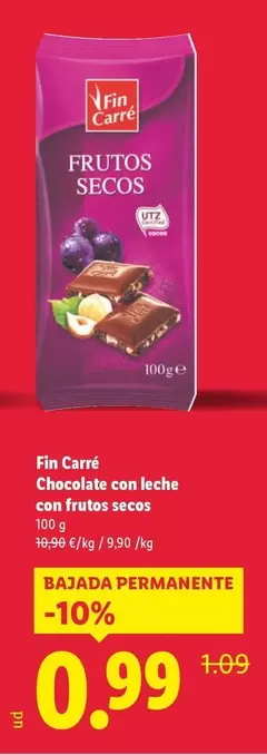Fin Carré - Chocolate Con Leche Con Frutos Secos 
