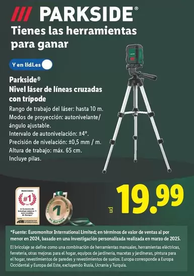 Parkside - Nivel Láser De Líneas Cruzadas Con Trípode
