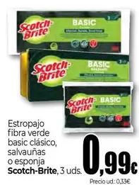 Scotch-Brite - Estropajo Fibra Verde Basic Clásico, Salvauñas O Esponja