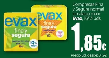 Evax - Compresas Fina Y Segura Normal Sin Alas O Maxi