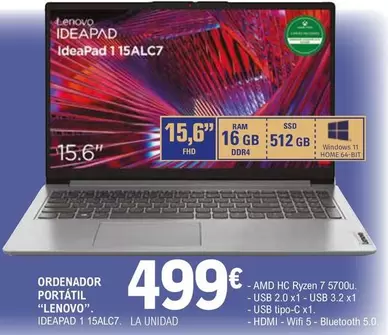 Lenovo - Ordenador Portátil Ideapad 1 15ALC7