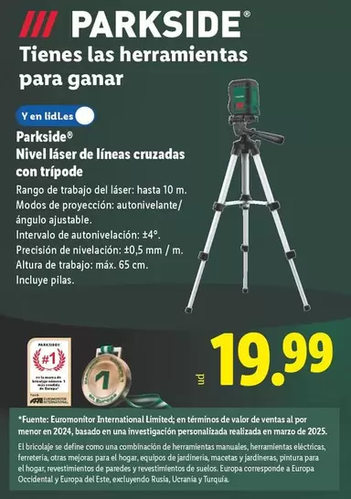 Parkside - Nivel Láser De Líneas Cruzadas Con Trípode