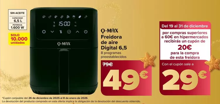 Q-Max - Freidora De Aire Digital 6.5