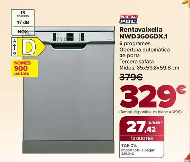 New Pol - Lavavajillas NWD3606DX.1