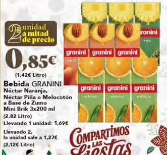 Granini - Bebida Nectar Naranja, Nectar Pina O Melocoton A Base De Zumo Mini Brik