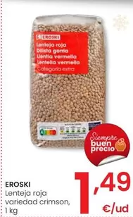 Eroski - Lentejas Rojas Variedad Crimson, 1 Kg