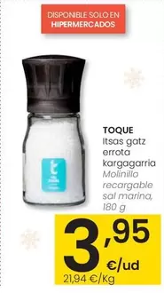 Toque - Molinillo Recargable Sal Marina, 180 G