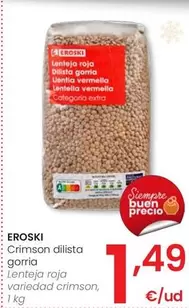 Eroski - Lentejas Rojas Variedad Crimson, 1 Kg