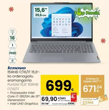 Lenovo - Portátil 15,6 15IRH8 i7/16/1T