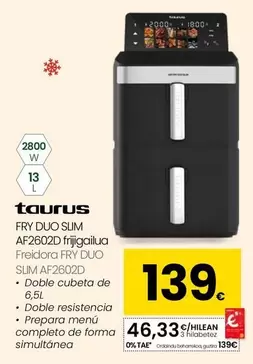 Taurus - Freidora Fry Duo Slim AF2602D