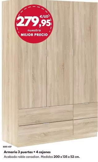 Armario 3 Puertas + 4 Cajones