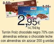 Froiz - Turrón Chocolate Negro 70% Con Almendras Enteras O Chocolate Leche Con Almendras Sin Azúcar