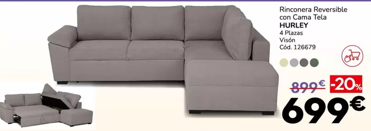 Hurley - Rinconera Reversible Con Cama Tela 4 Plazas