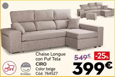 Ciro - Chaise Longue Con Puf Tela