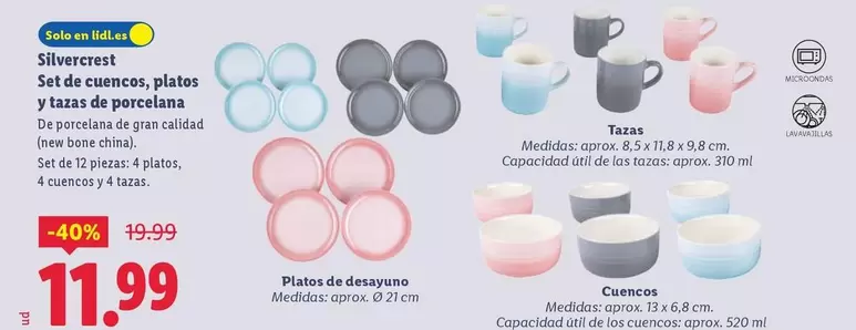 SilverCrest - Set De Cuencos, Platos Y Tazas De Porcelana