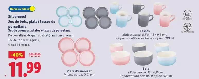 SilverCrest - Set De Cuencos, Platos Y Tazas De Porcelana