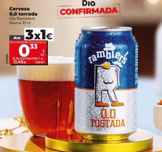 Dia Ramblers - Cerveza 0,0 Tostada  Lata 33 Cl