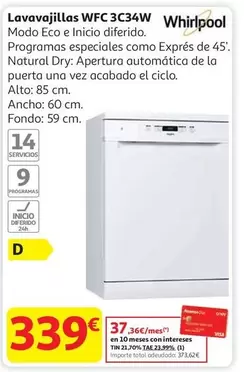 Whirlpool - Lavavajillas Wfc 3C34W