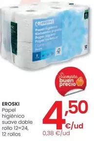 Eroski - Papel Higiénico Suave Doble Rollo