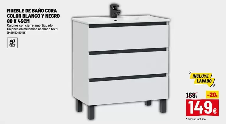 Blanco - Mueble De Baño Cora Color  Y Negro 80 X 45cm