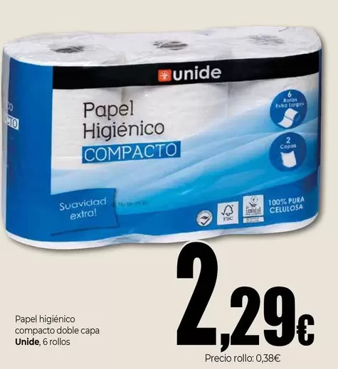 Unide - Papel Higiénico Compacto Doble Capa