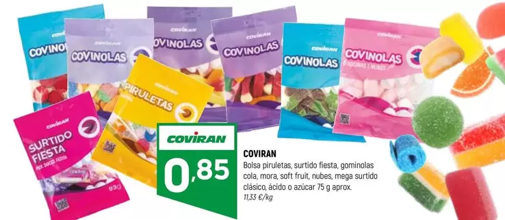 Coviran - Bolsa Piruletas, Surtido Fiesta, Gominolas Cola, Mora, Soft Fruit, Nubes, Mega Surtido Clásico, Ácido O Azúcar 