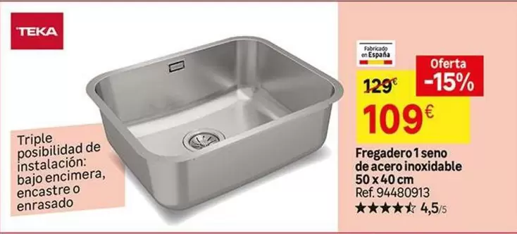 Teka - Fregadero 1 seno de cacero inoxidable