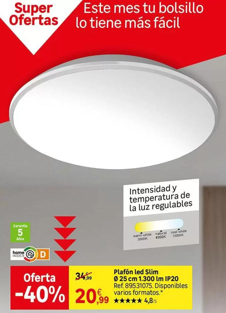 Plafon Led Slim Q 25 Cm 1300 Lm Ip20