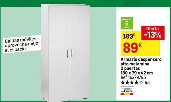 fabricado en españa - Armario Despensero Alto Melamina 2 Puertas 180 X 79 X 42 Cm