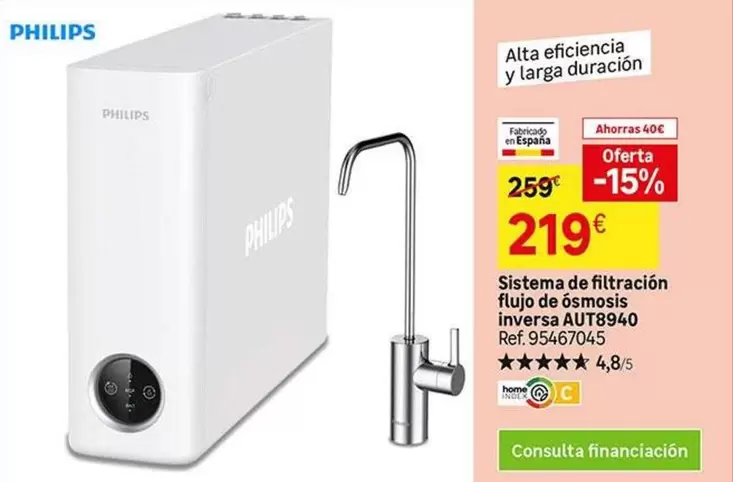 Philips - Sistema De Filtración Fluío De Oismosis Inversar AUt8940