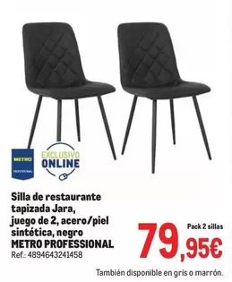 Jara - Silla De Restaurante Tapizada , Juego De 2, Acero/piel Sintética, Negro