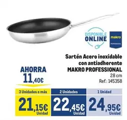 makro - Sartén Acero Inoxidable Con Antiadherente