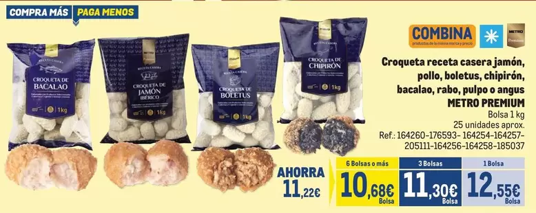 Premium - Croqueta Receta Casera Jamón, Pollo, Boletus, Chipirón, Bacalao, Aro, O Pesce O Regalo