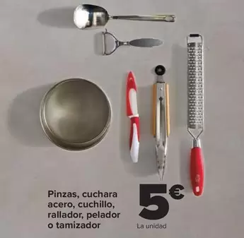 Pinzas, Cuchara Acero, Cuchillo, Rallador, Pelador O Tamizador