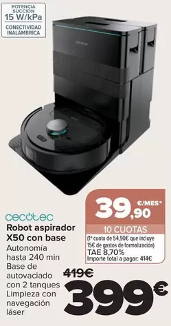 Cecotec - Robot Aspirador X50 Con Base