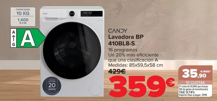 Candy - Lavadora BP 410BL8-S