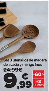 Set 3 Utensilios De Madera De Acacia Y Mango Inox